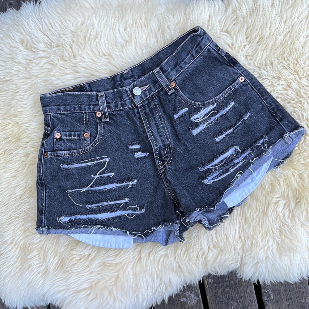 Levi’s Vintage 569 Distressed Black Denim Shorts